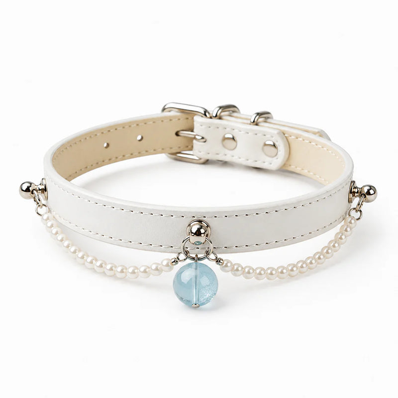 Starlit Promise Crystal Pet Collar with Pearl Chain