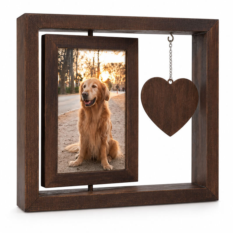 Rotating Pet Memorial Photo Frame – Wooden Keepsake Gift