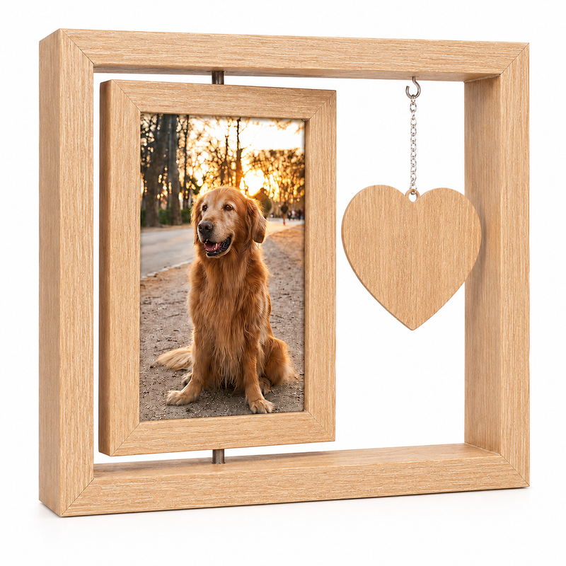 Rotating Pet Memorial Photo Frame – Wooden Keepsake Gift