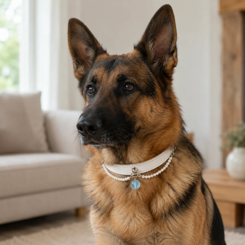 Starlit Promise Crystal Pet Collar with Pearl Chain