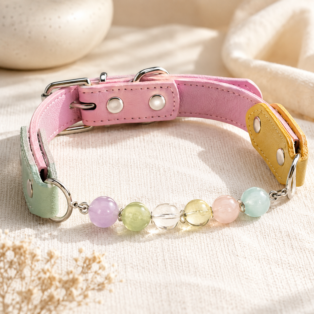 Spectrum Chakra Handmade Natural Crystal Pet Collar