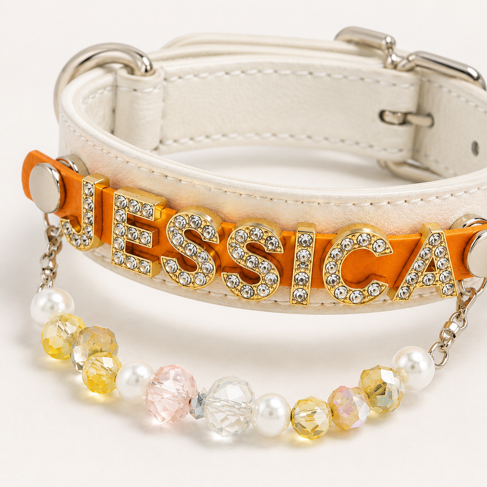 Personalized Rhinestone Name Pet Collar with Crystal Bead Charm - product image 6