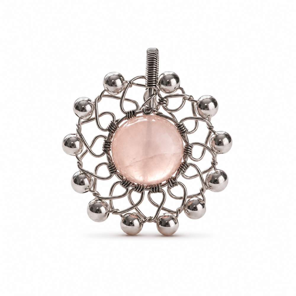 Rose Quartz Silver Bead Guardian Pendant Charm - product image 1