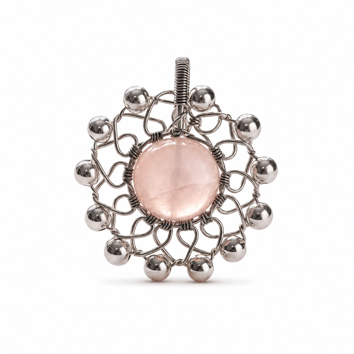 Rose Quartz Silver Bead Guardian Pendant Charm - product image 1
