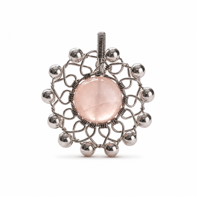 Rose Quartz Silver Bead Guardian Pendant Charm - product image 1