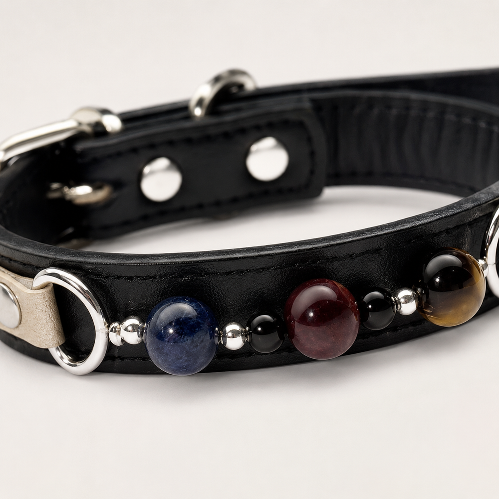 Twilight Abyss Natural Crystal Pet Collar – Tiger Eye & Obsidian