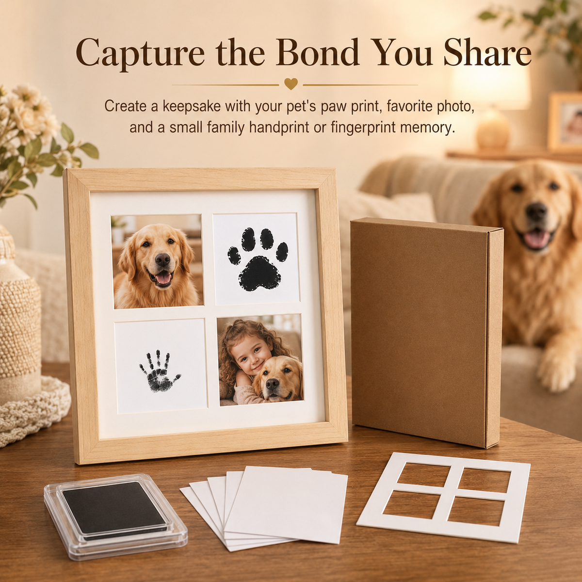 Pet Paw Print Photo Frame Kit – Personalized Keepsake Gift