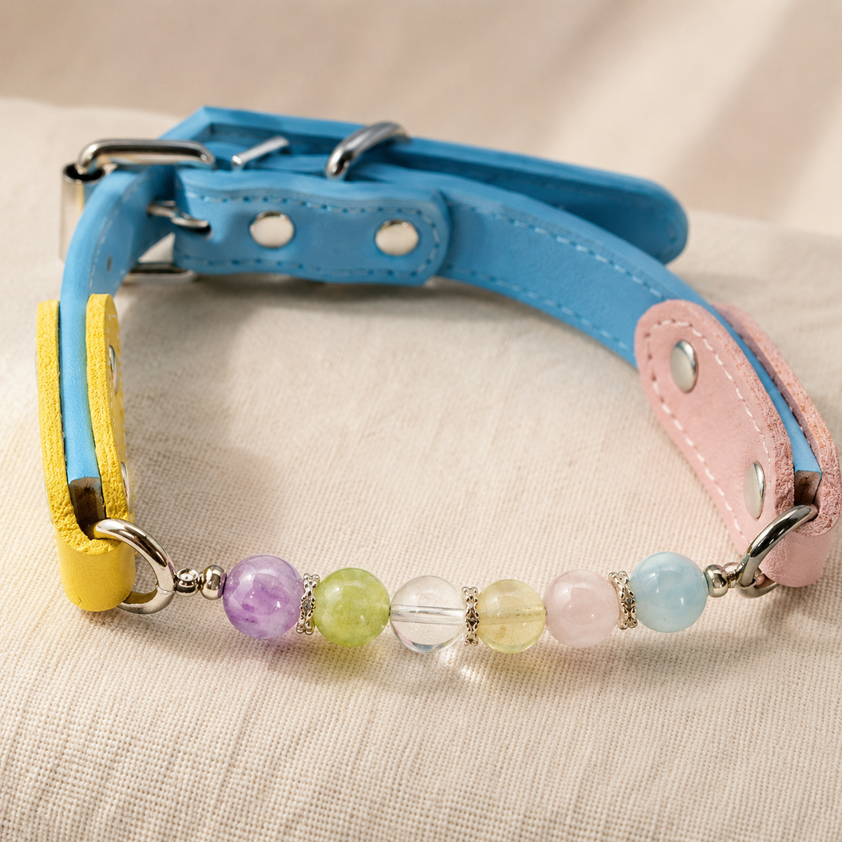 Spectrum Chakra Handmade Natural Crystal Pet Collar