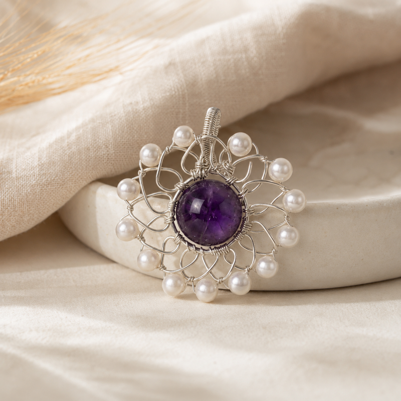 Purple Crystal Pearl Guardian Pendant Charm - product image 2