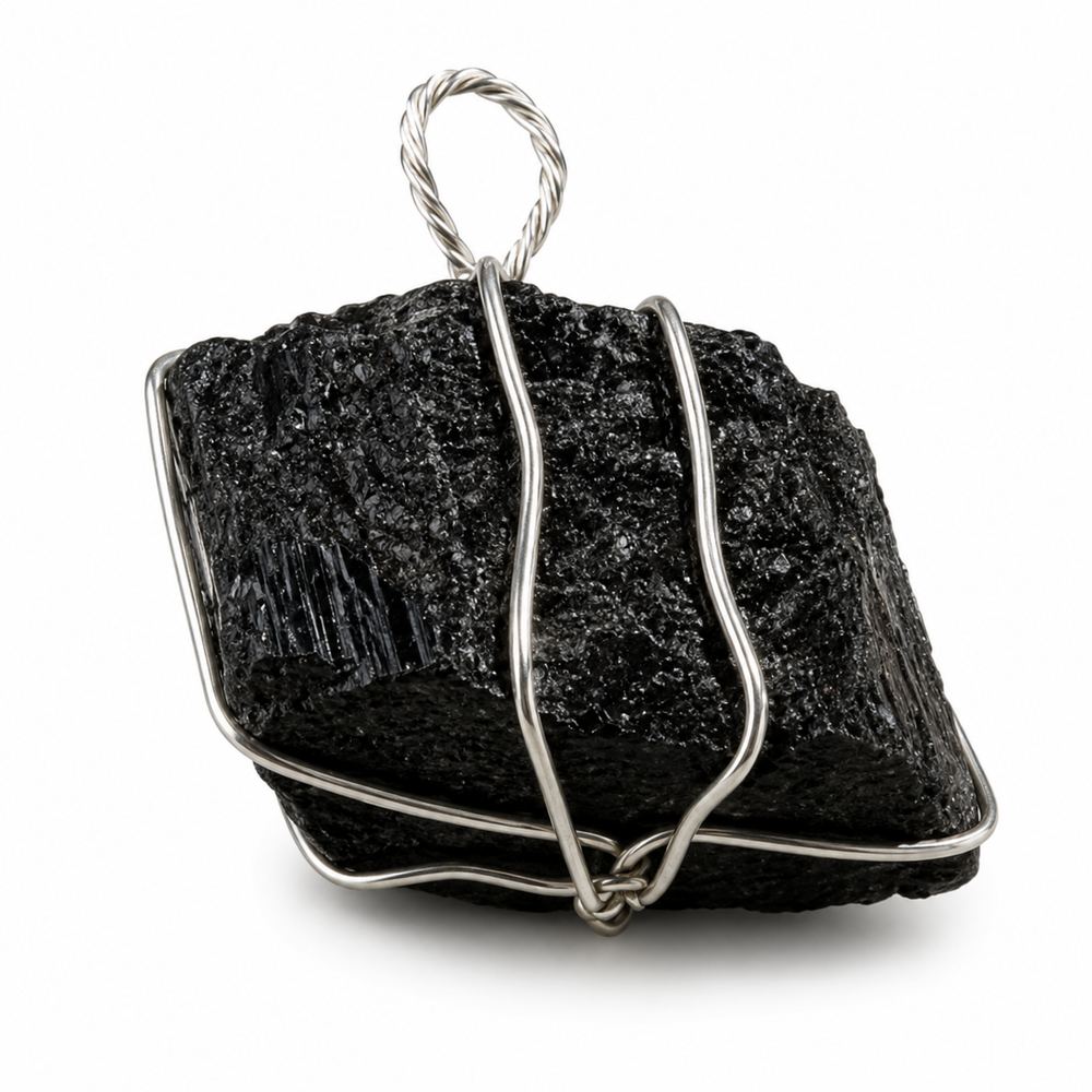 Black Tourmaline Raw Crystal Pendant | Handmade Natural Stone Charm