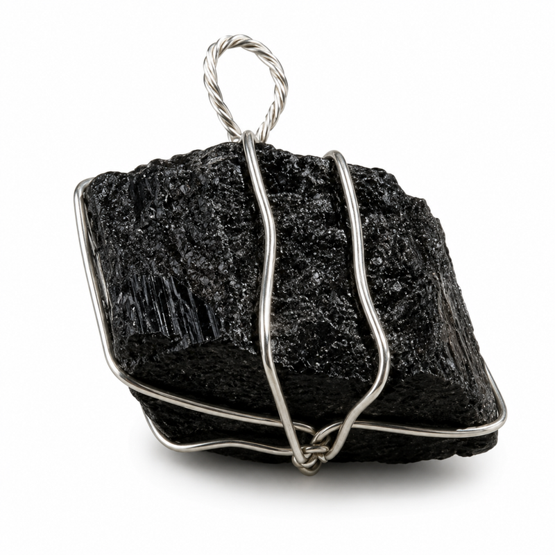 Black Tourmaline Raw Crystal Pendant | Handmade Natural Stone Charm