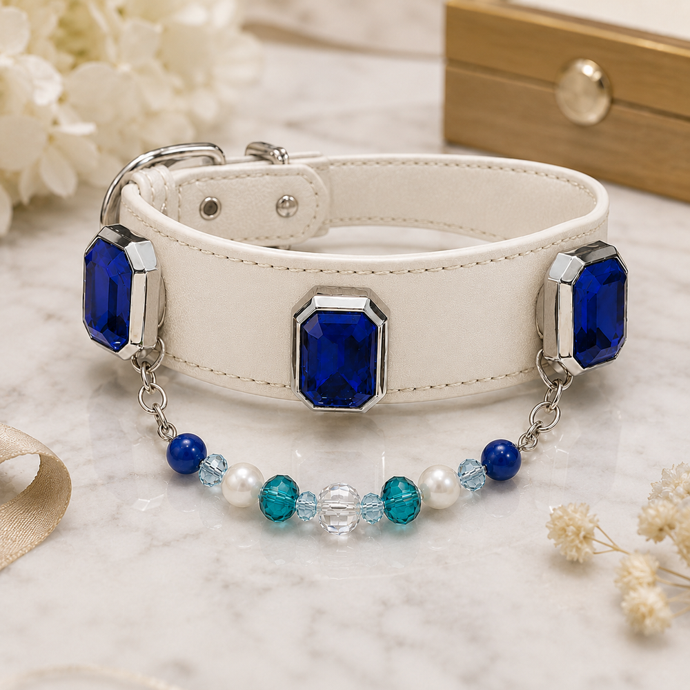 Personalized Rhinestone Name Pet Collar with Crystal & Pearl Charm