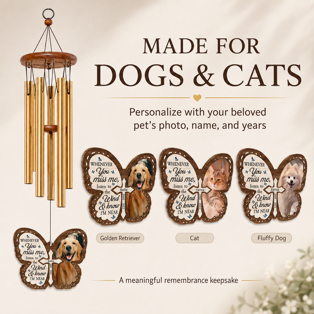 Personalized Pet Memorial Wind Chime – Custom Photo Remembrance Gift