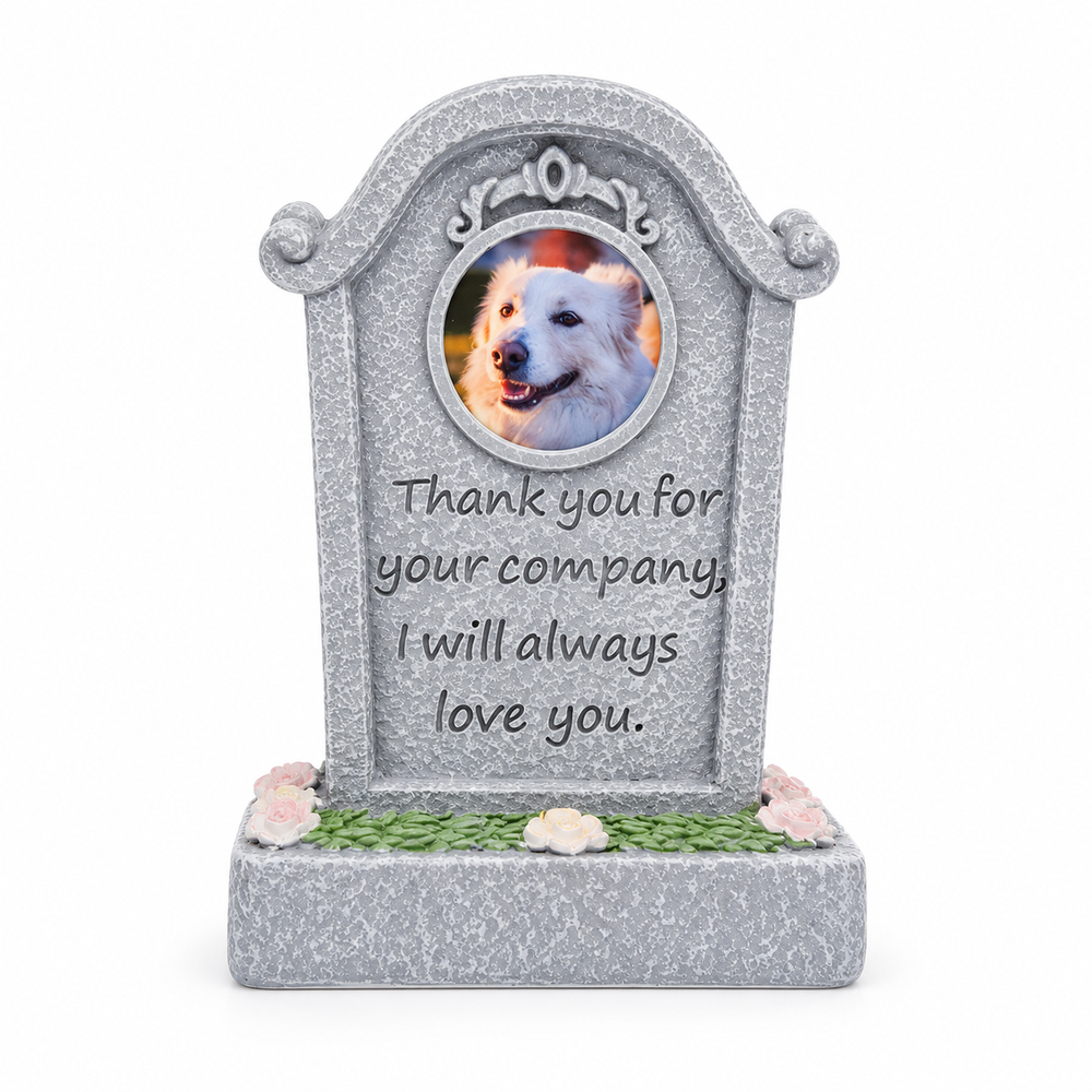 Personalized Pet Memorial Stone Keepsake with Photo Frame and Flower Holder