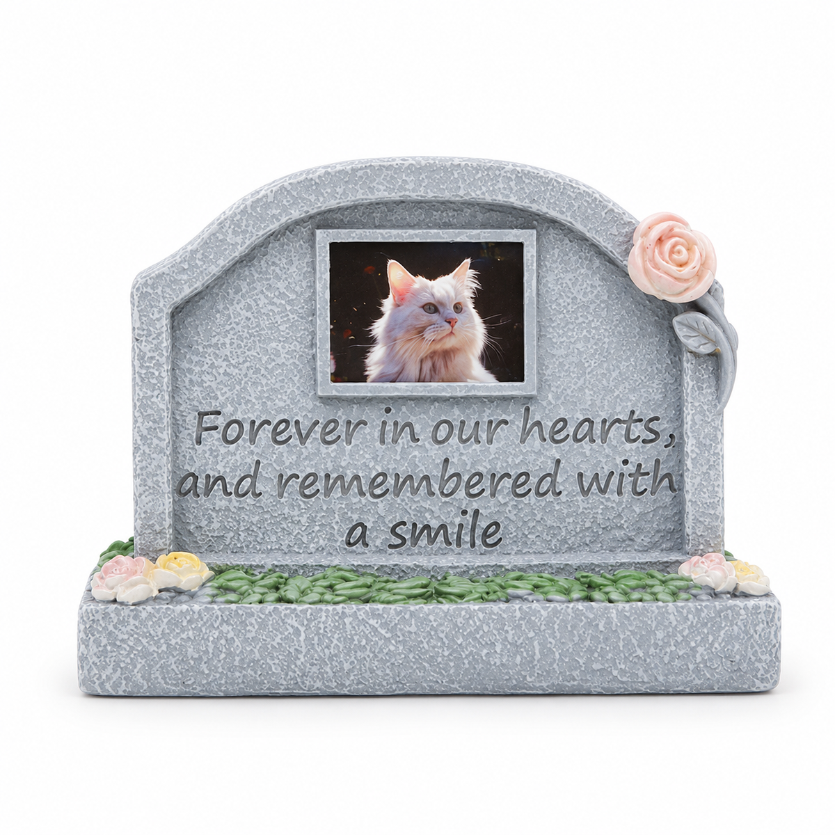 Personalized Pet Memorial Stone Keepsake with Photo Frame and Flower Holder