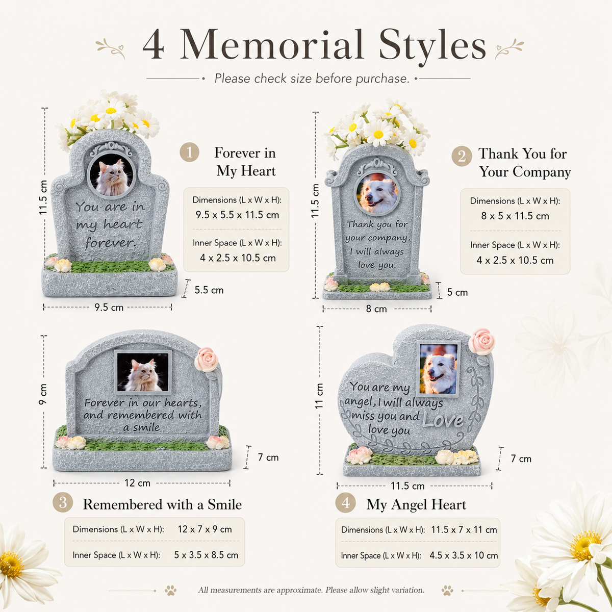 Personalized Pet Memorial Stone Keepsake with Photo Frame and Flower Holder