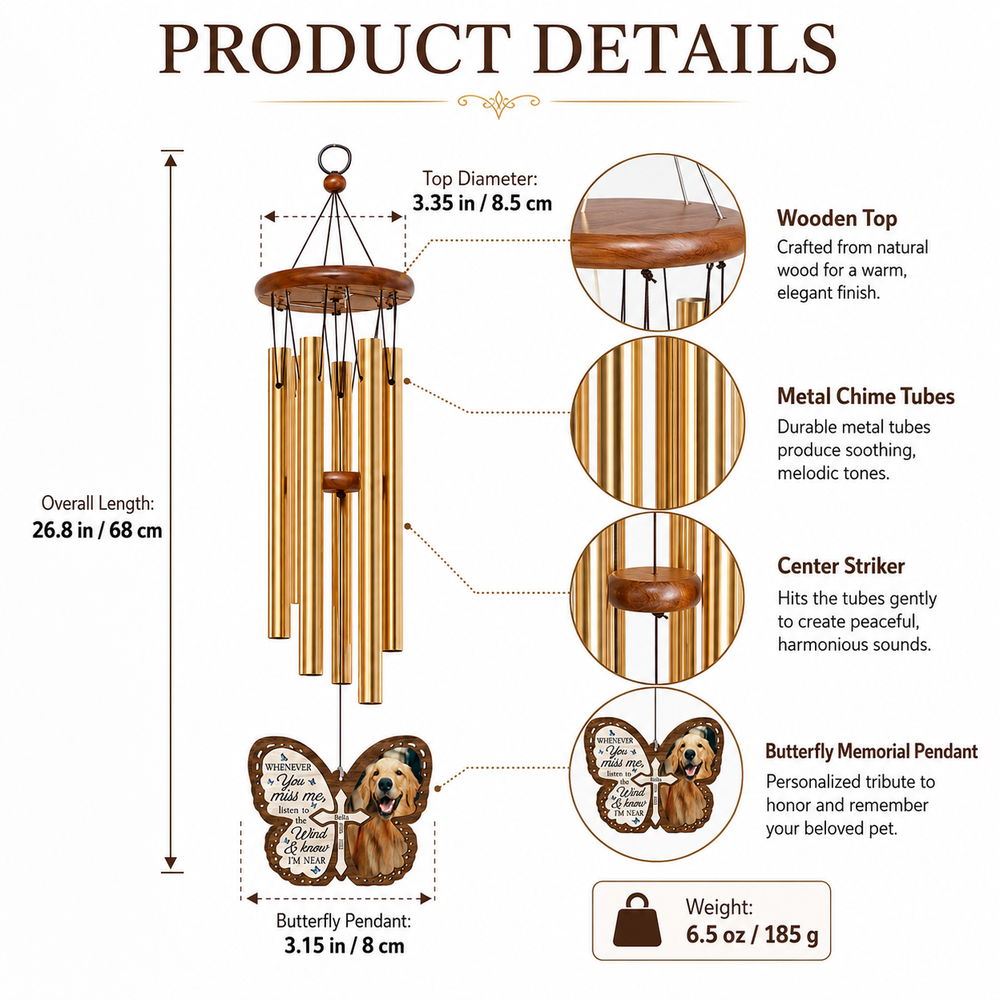 Personalized Pet Memorial Wind Chime – Custom Photo Remembrance Gift