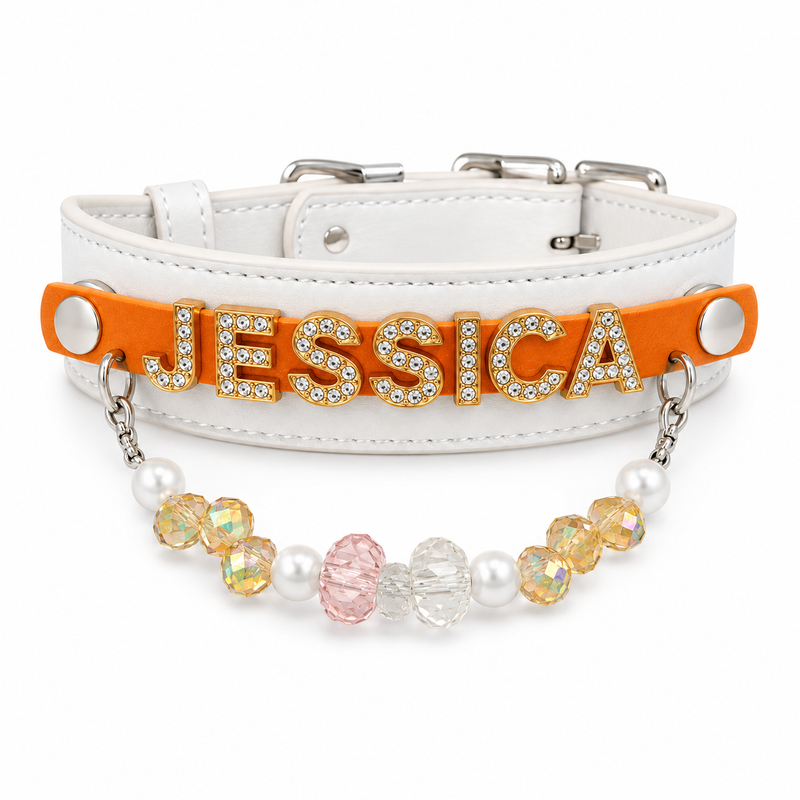Personalized Rhinestone Name Pet Collar with Crystal Bead Charm - product image 1