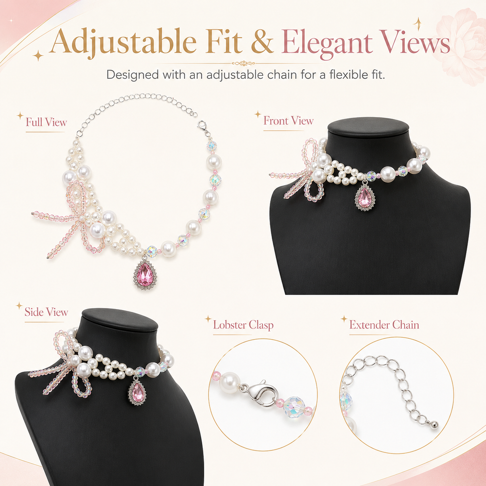 Pink Bow Pearl Pet Necklace - product image 4
