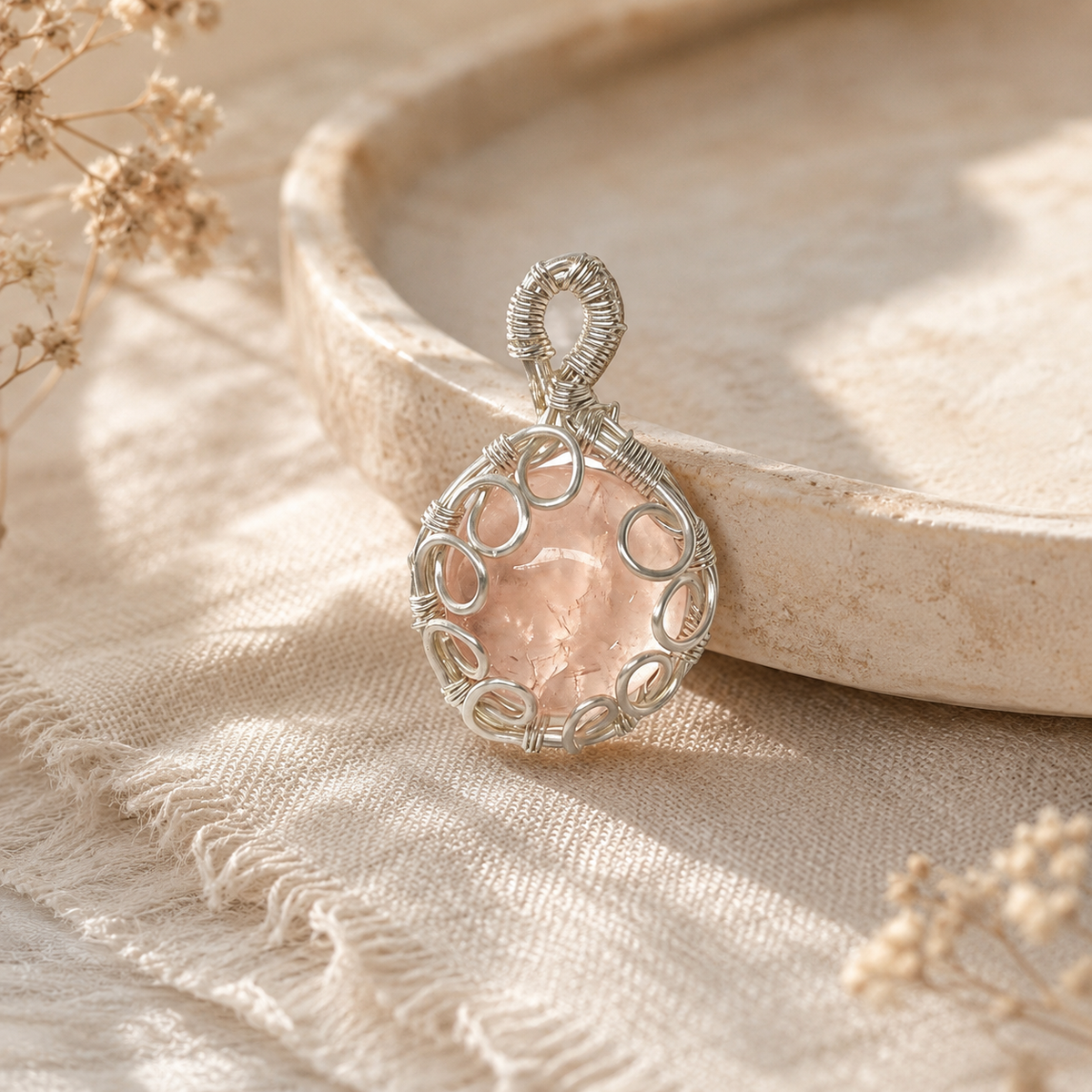 Rose Quartz Energy Loop Guardian Pendant Charm - product image 2