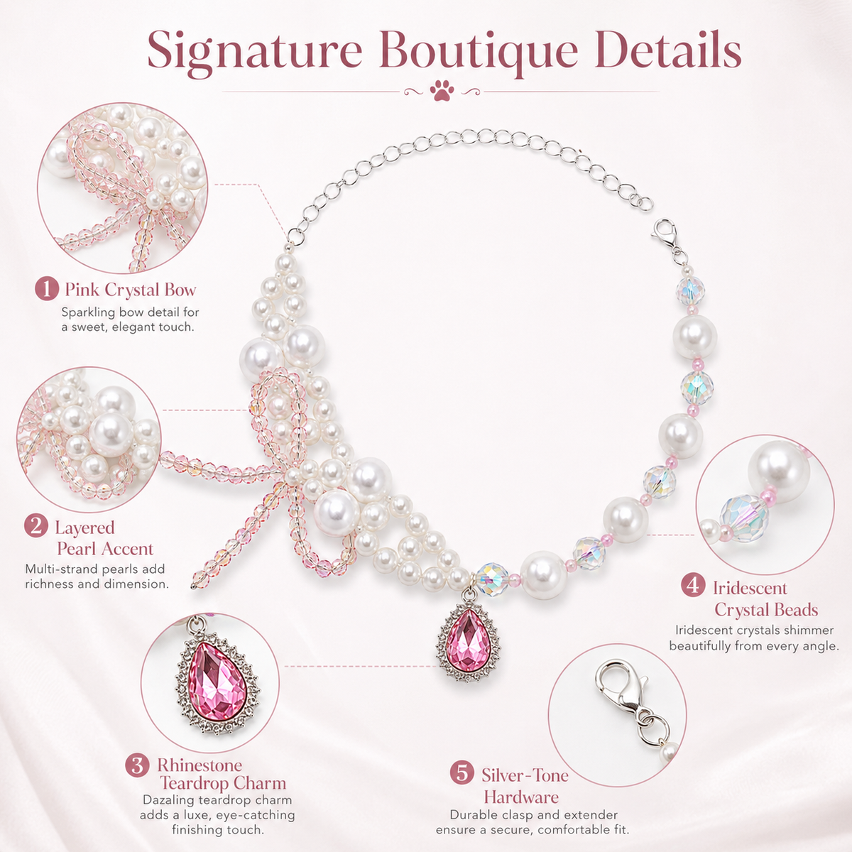 Pink Bow Pearl Pet Necklace - product image 6