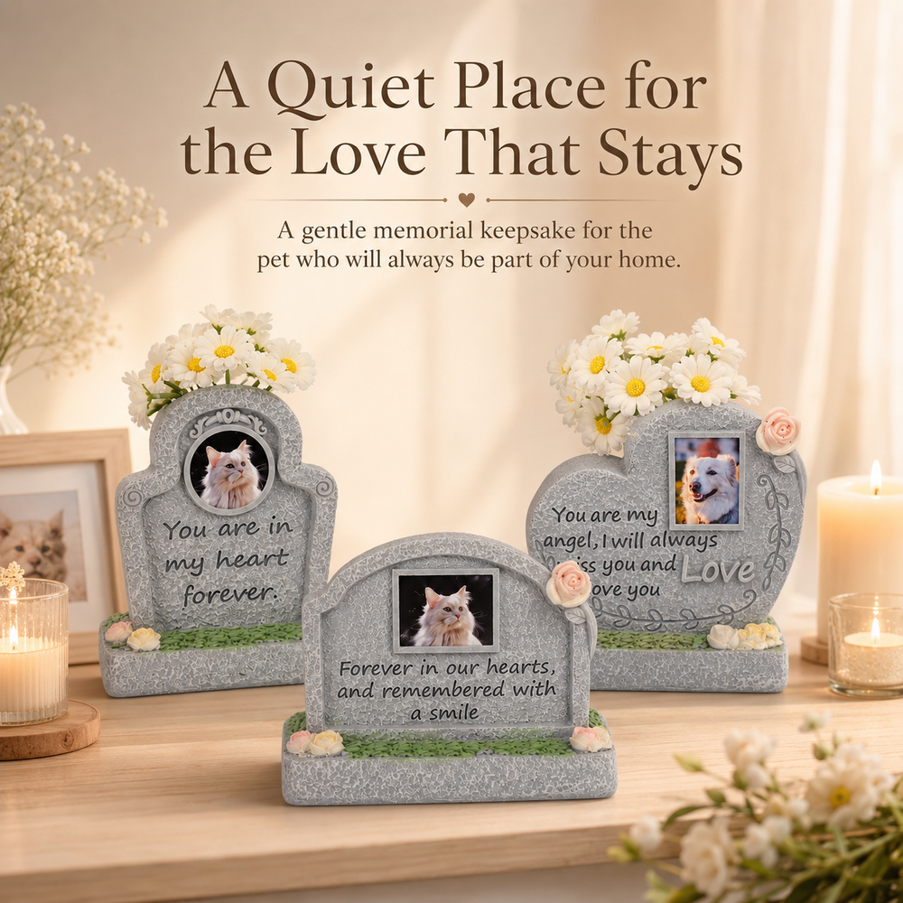 Personalized Pet Memorial Stone Keepsake with Photo Frame and Flower Holder