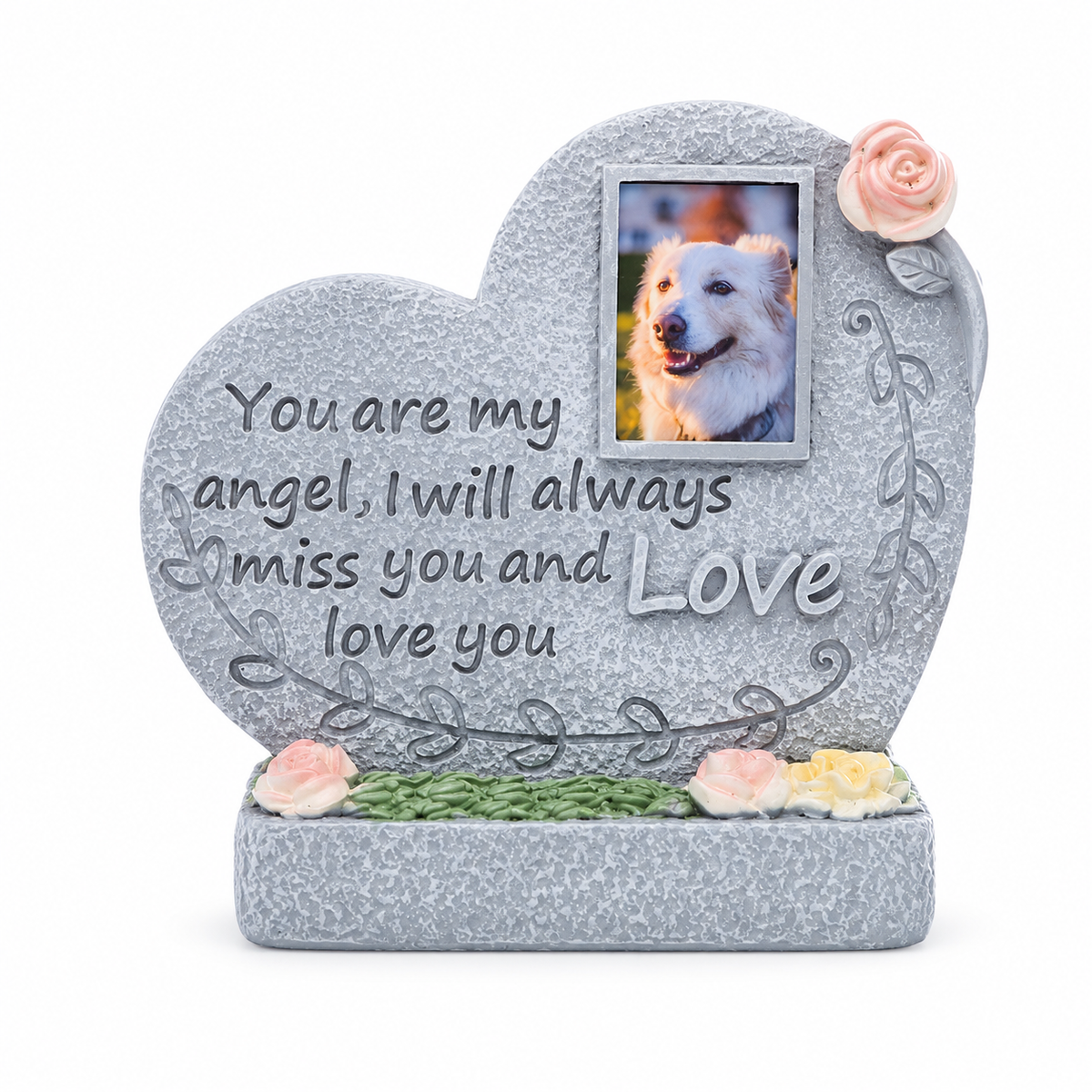 Personalized Pet Memorial Stone Keepsake with Photo Frame and Flower Holder