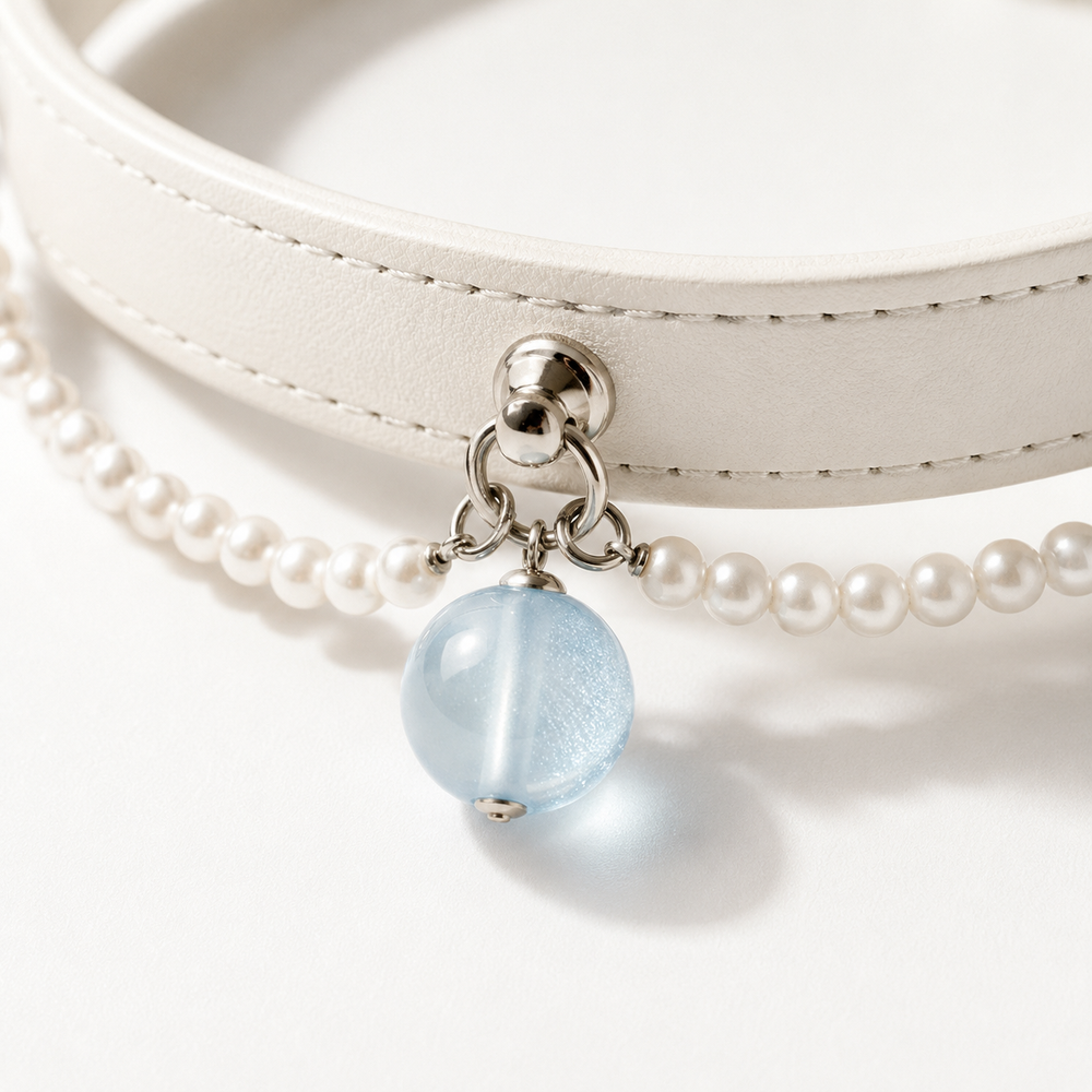 Starlit Promise Crystal Pet Collar with Pearl Chain
