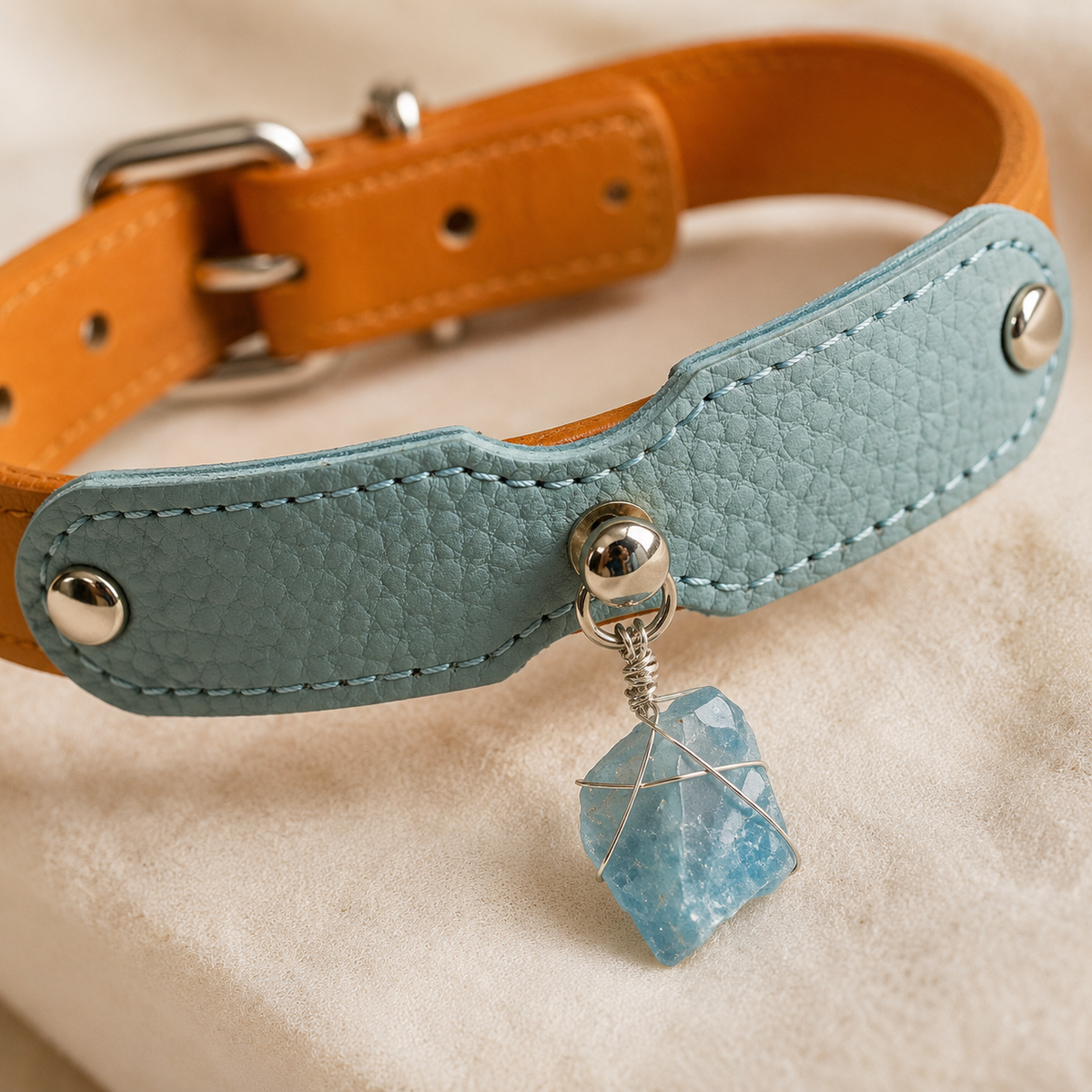Mobius Guardian Loop Natural Crystal Pet Collar - Lifestyle Scene - Pet Jewelry Accessory for Dogs & Cats