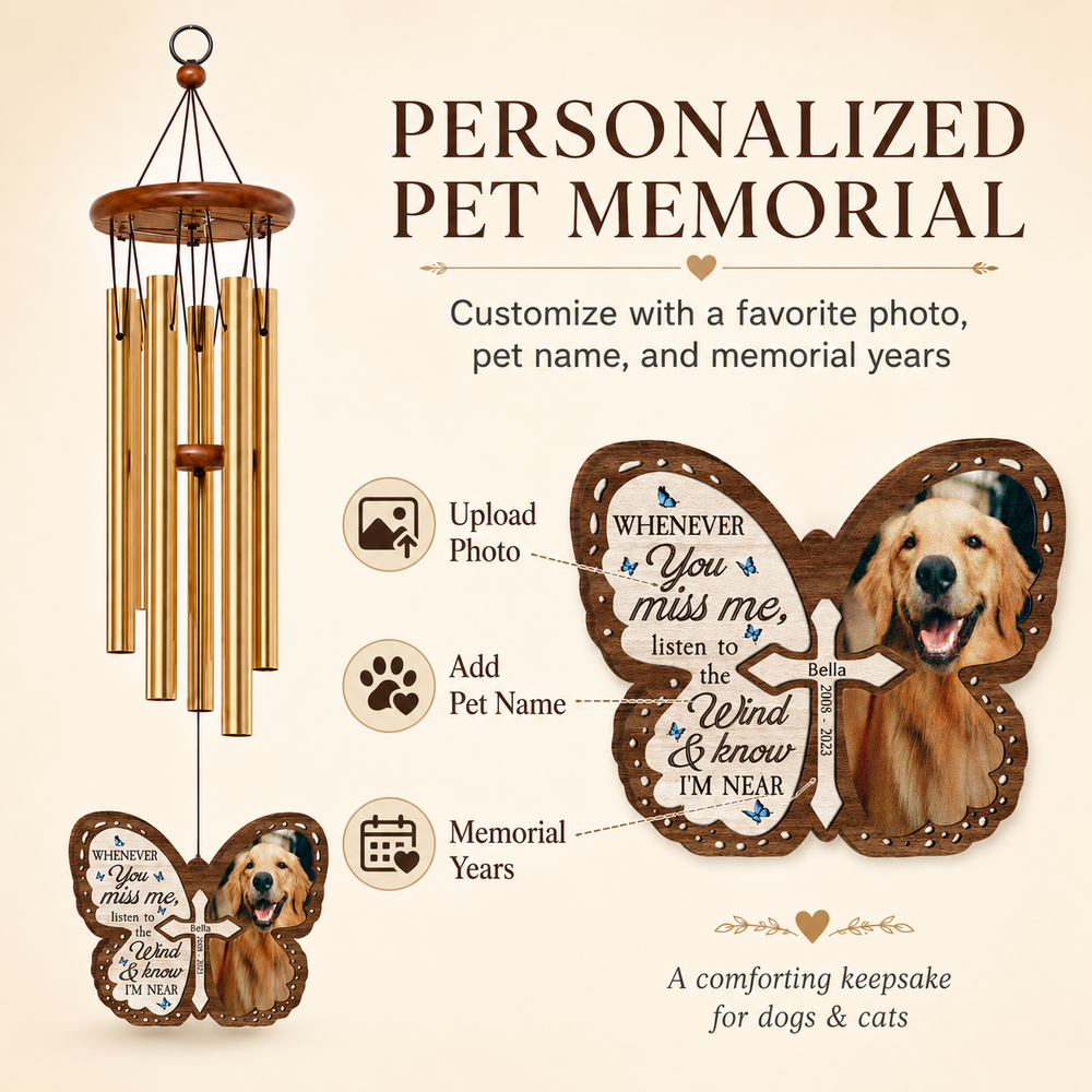 Personalized Pet Memorial Wind Chime – Custom Photo Remembrance Gift