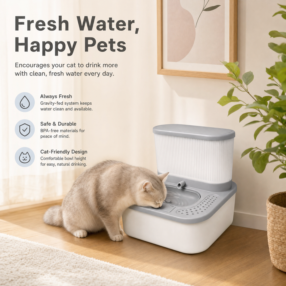 Cat Gravity Water Bowl Dispenser with Adjustable Flow – Non-Electric Pet Water Station for Cats & Dogs