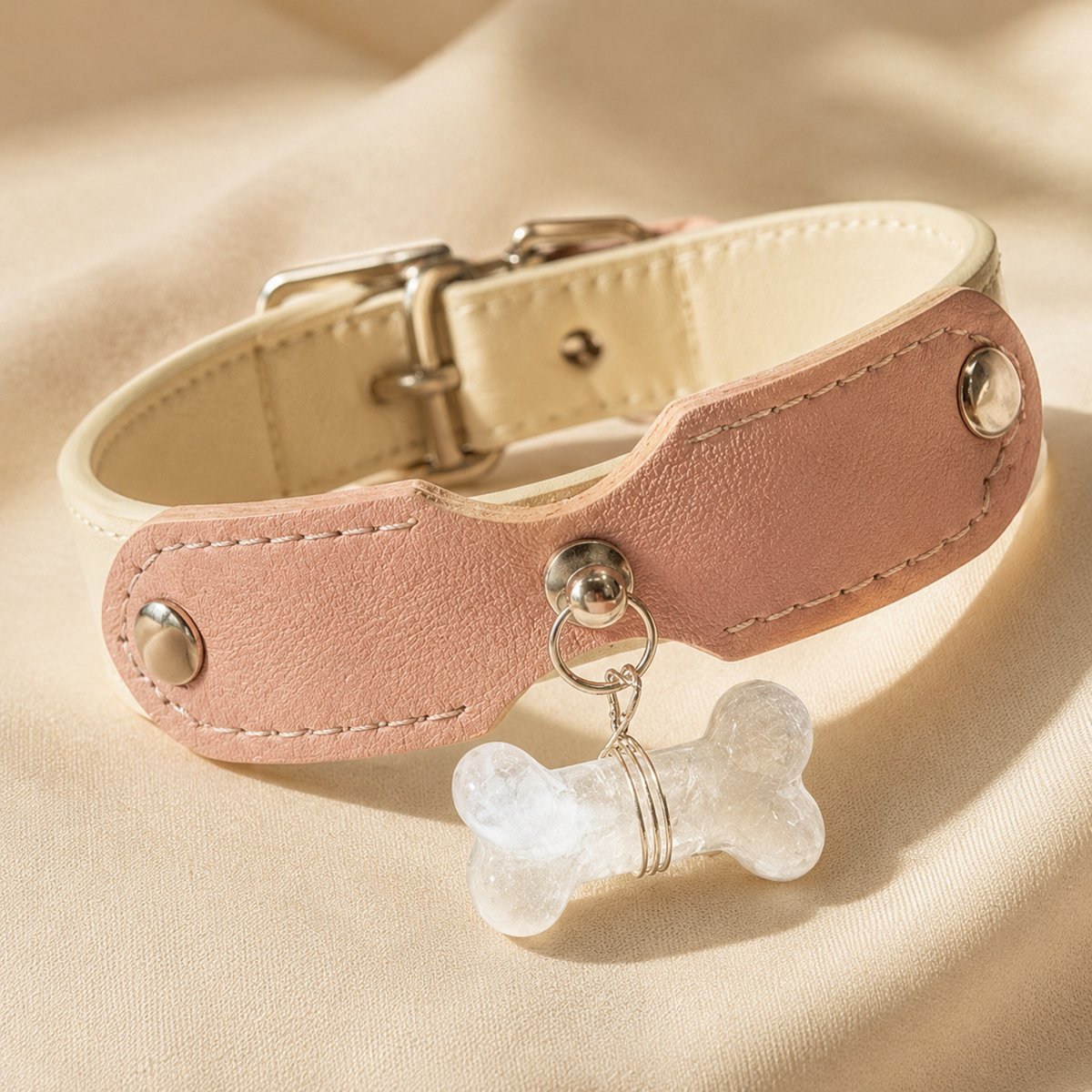 Mobius Guardian Loop Natural Crystal Pet Collar - Full Collar View - Pet Jewelry Accessory for Dogs & Cats