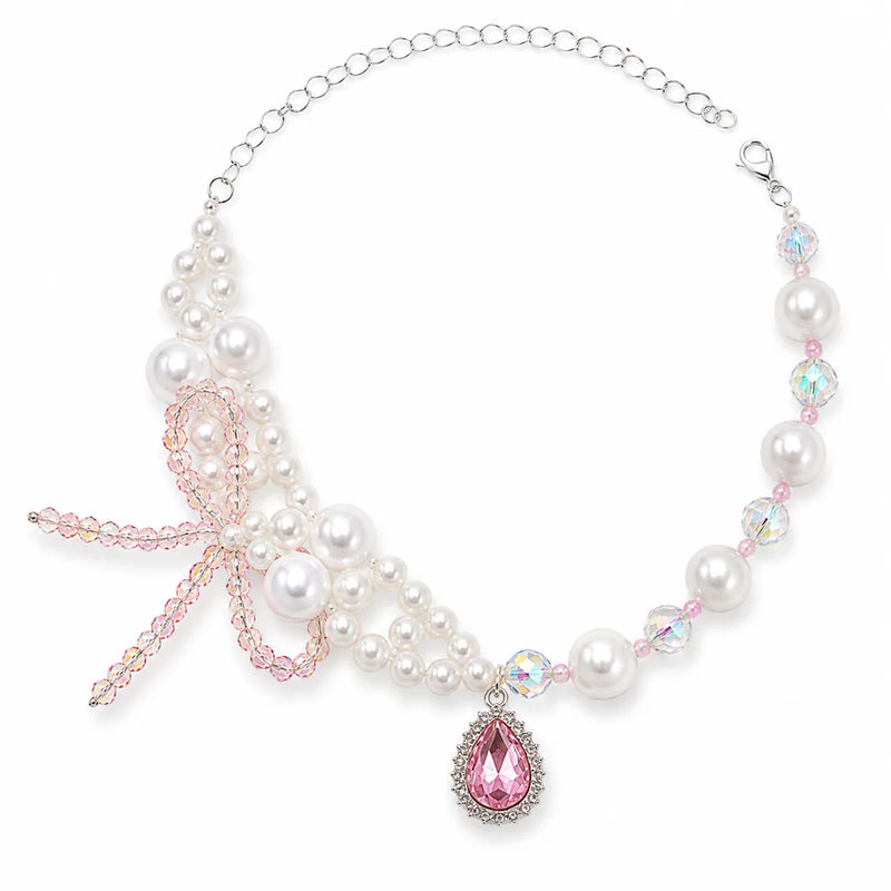 Pink Bow Pearl Pet Necklace – Elegant Pet Jewelry for Cats & Small Dogs