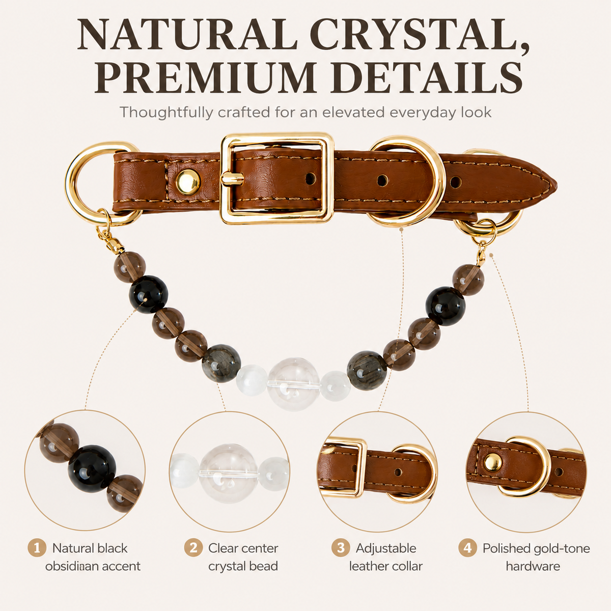 Natural Black Obsidian Crystal Pet Collar Necklace