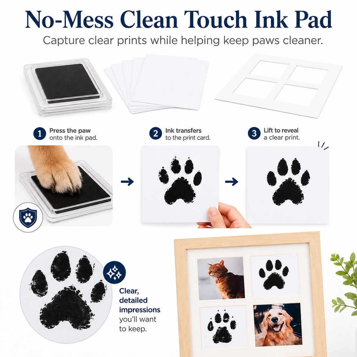 Pet Paw Print Photo Frame Kit – Personalized Keepsake Gift