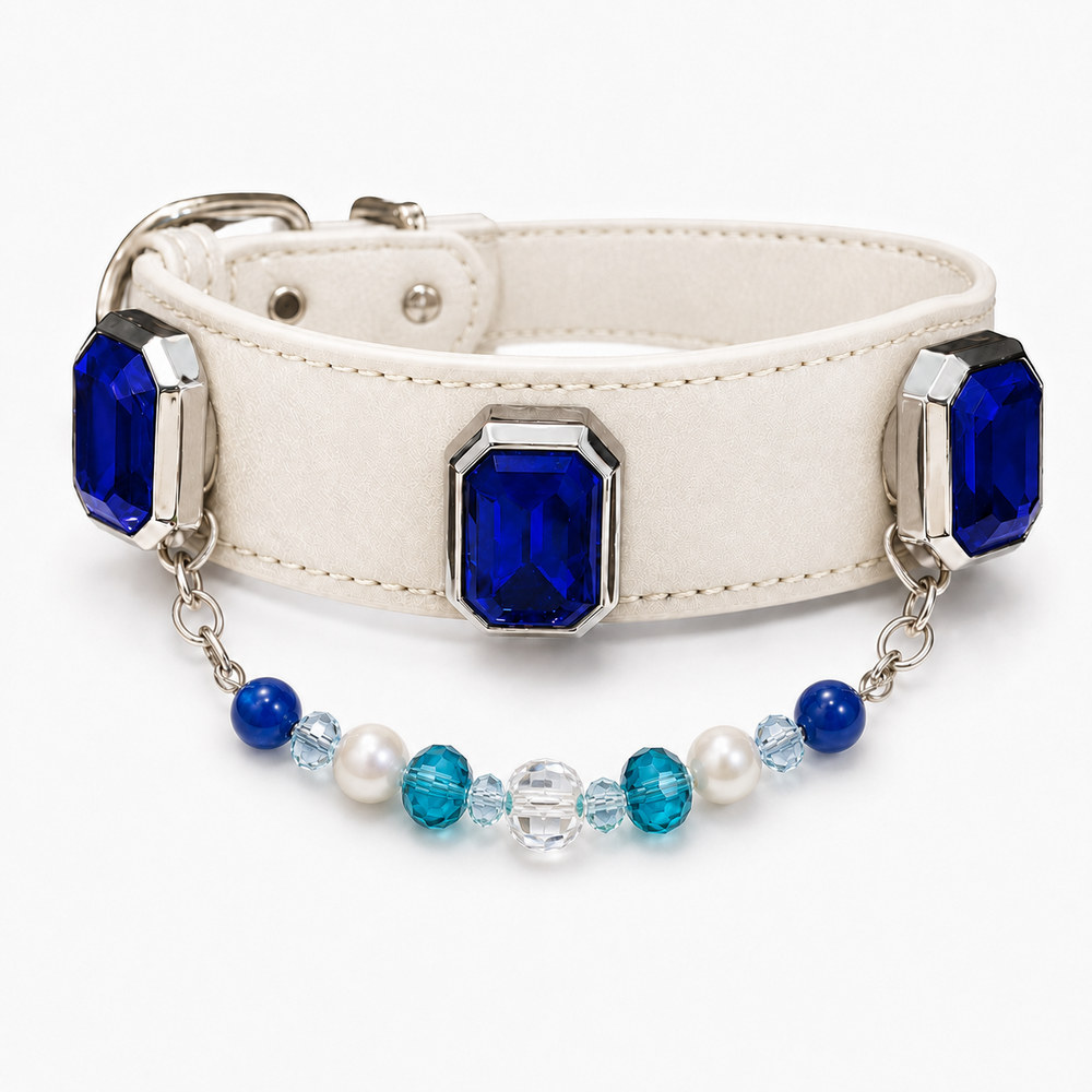 Personalized Rhinestone Name Pet Collar with Crystal & Pearl Charm