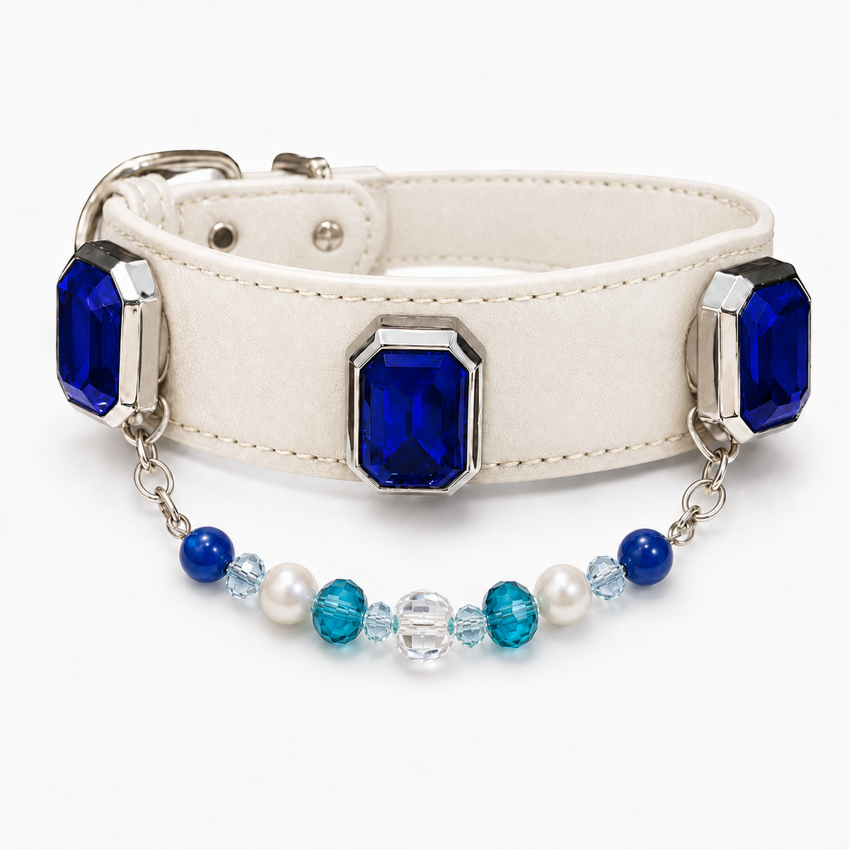 Personalized Rhinestone Name Pet Collar with Crystal & Pearl Charm